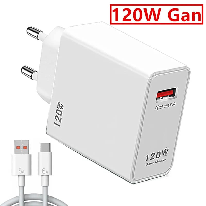 120W Gan Caricatore USB Ricarica rapida QC 5.0 Per iPhone 14 13 12 xiaomi 12t pro 11t Samsung Tipo-C Cavo USB Ricarica del telefono portatile