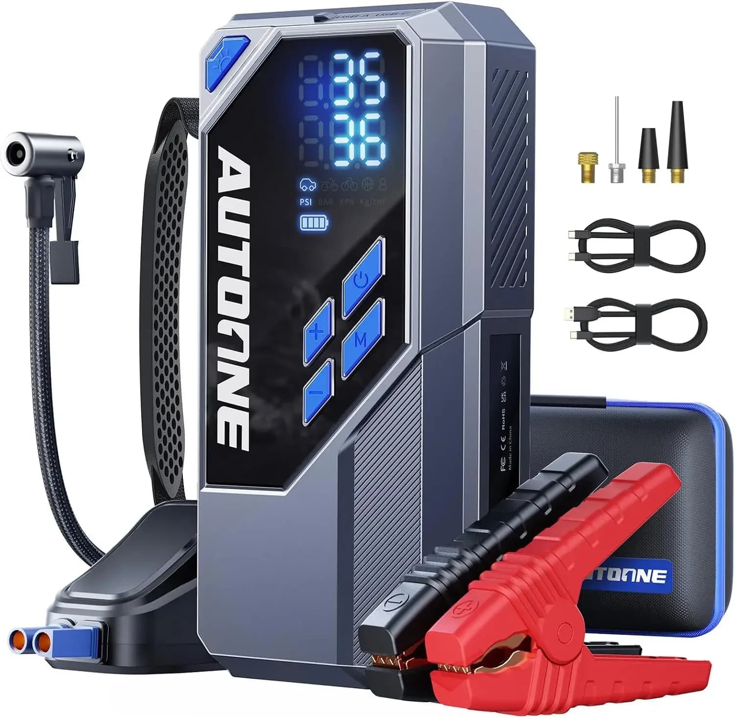 10000A Jump Starter with Air Compressor, 24000mAh Jump Box with Tire Inflator (All Gas & Diesel) Portable Car Battery Booster