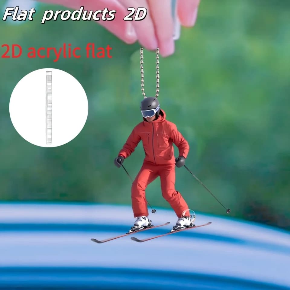 Ciondolo sciatore vibrante 2D Tema sportivo Ornamento acrilico Tuta da sci rossa con occhiali Accessori per alberi Ricordo natalizio Regalo perfetto
