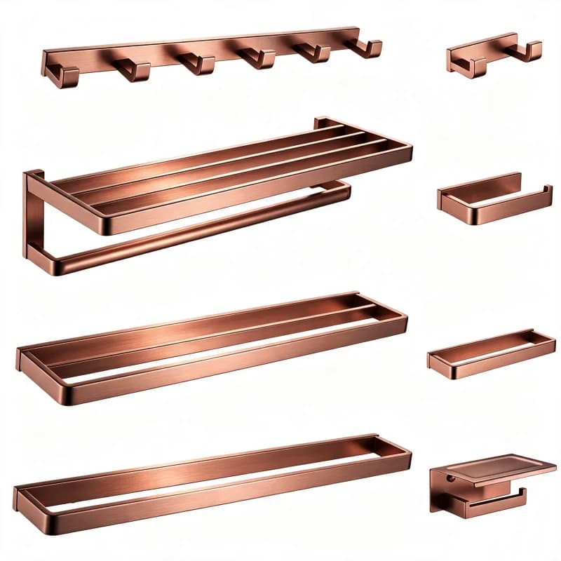 Brushed Rose Gold Stainless Steel 4/6 Hook Toilet Brush Holder Toilet Paper Holder Towel Bar Rail Rack Hanger Hook Hardware Set
