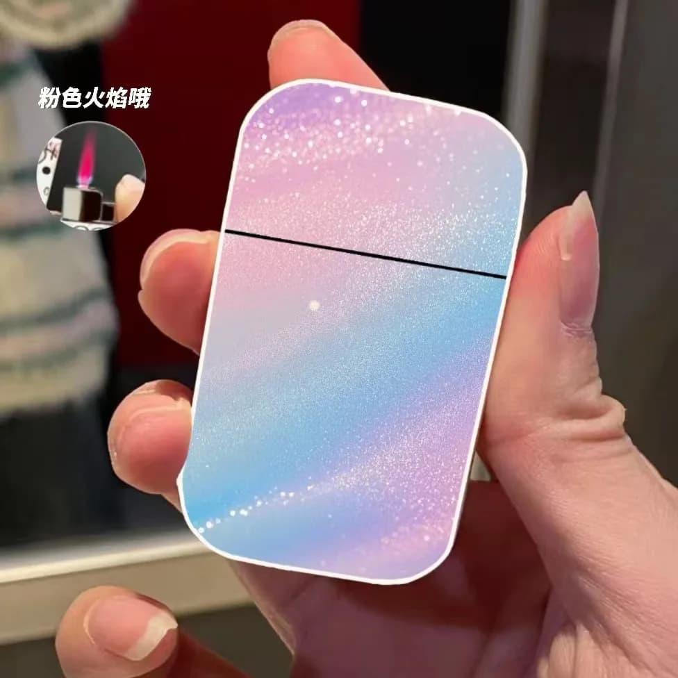 New Ultra-thin Straight-press Pink Flame Lighter Small Portable High-value Lighter Gradient Metal Lighter