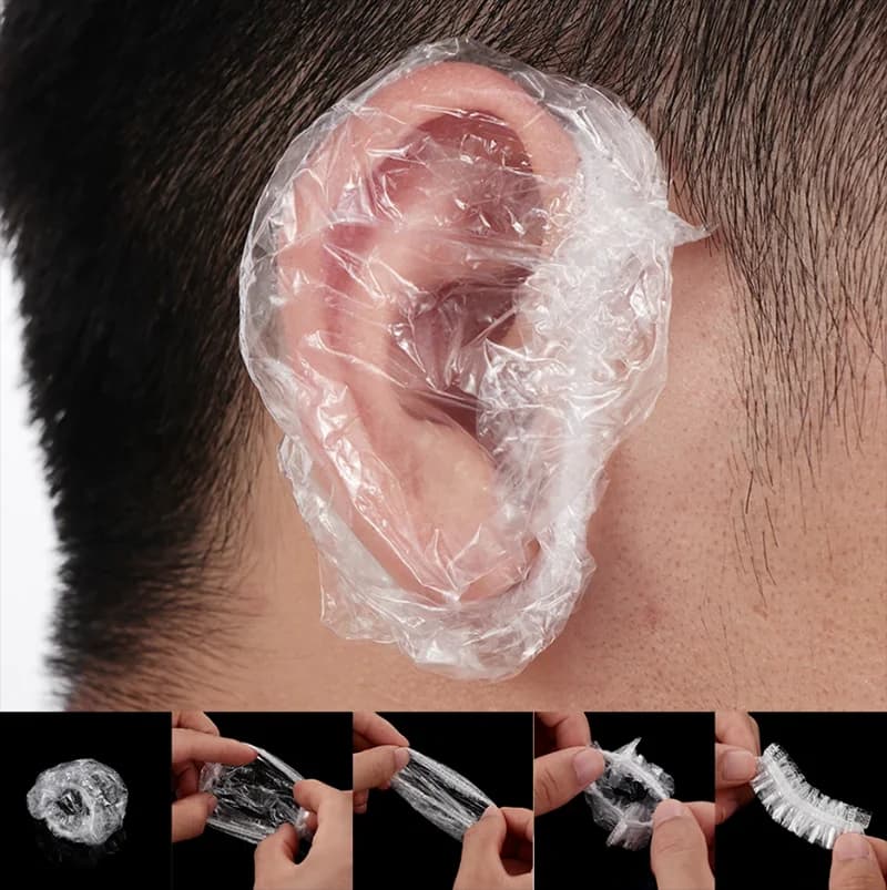 100 Pezzi Copri Orecchie Trasparenti Monouso Impermeabili Protezioni per Orecchie Usa e Getta in Plastica per Bagno, Doccia e Tintura Capelli