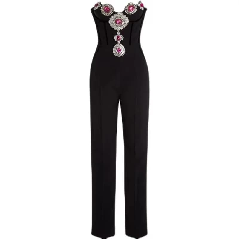 La moda celebra l'abbigliamento da festa da sera da donna sexy senza spalline in cristallo brillante con fasciatura aderente tuta da cocktail di compleanno
