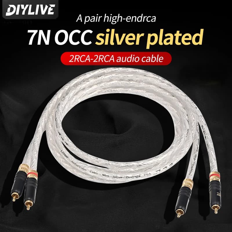 DIYLIVE Hi-End 7N OCC Cable De Audio 2RCA Chapado En Plata Cable De Audio HIFI 2RCA a 2RCA Con Cable De Enchufe WBT RCA