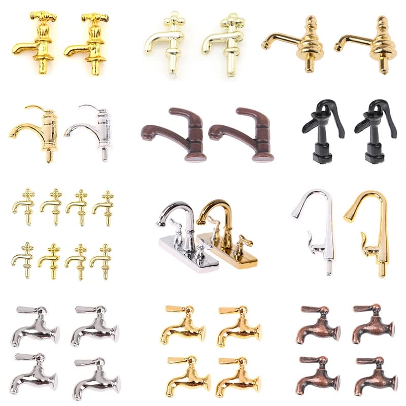1/2/4/12PCS 1:12 miniatura metallo/plastica rubinetto dell'acqua rubinetto casa delle bambole cucina accessori per il bagno casa delle bambole rubinetto in miniatura giocattolo