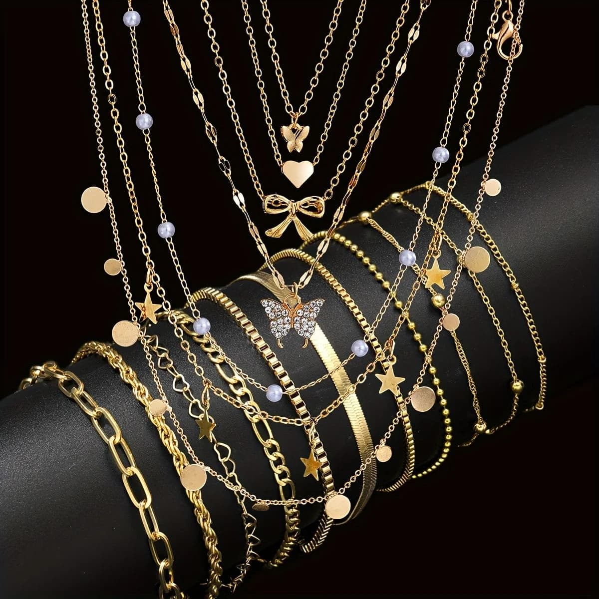 17pcs Fashion Minimalist Jewelry Set For Women Vintage Twist Snake Bone Heart Butterfly Star Pendant Necklace Bracelet Sets Gift