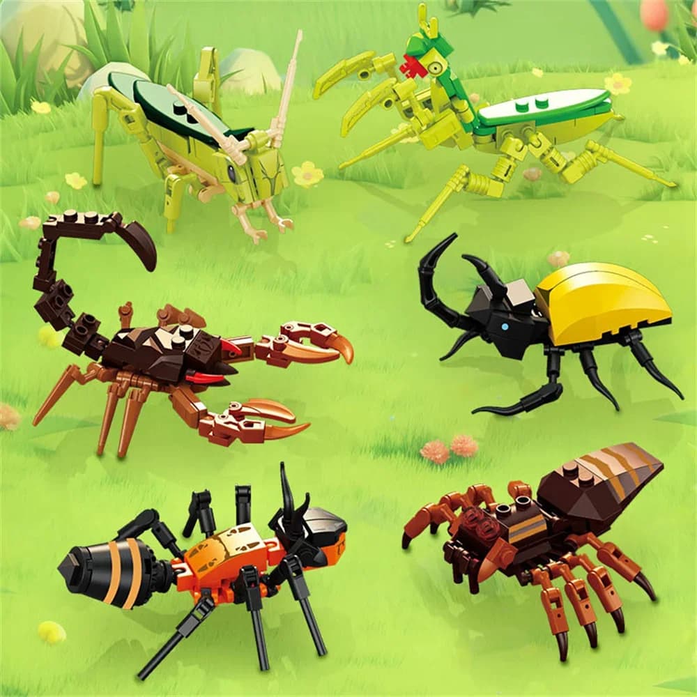 Moc Insect Animal Model Bee Formica Butterfly Cricket Horse Set Building Blocks Children's Do-it-yourself Puzzle Assemble Toys Boy Cap Gift