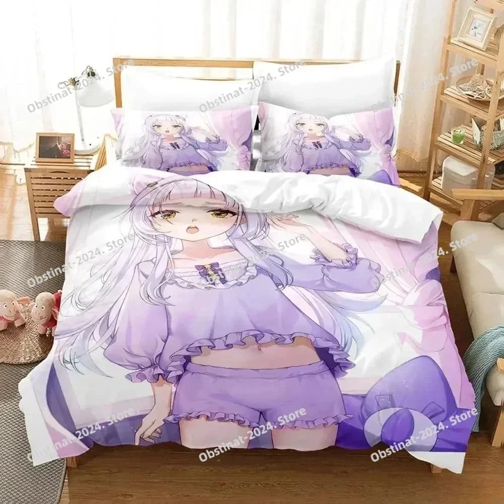 Murasaki Shion Set biancheria da letto Stampato singolo Piumino Copripiumino Federa Set da 3 pezzi Bambini Taglia adulto Anime Kawaii Girl Bed