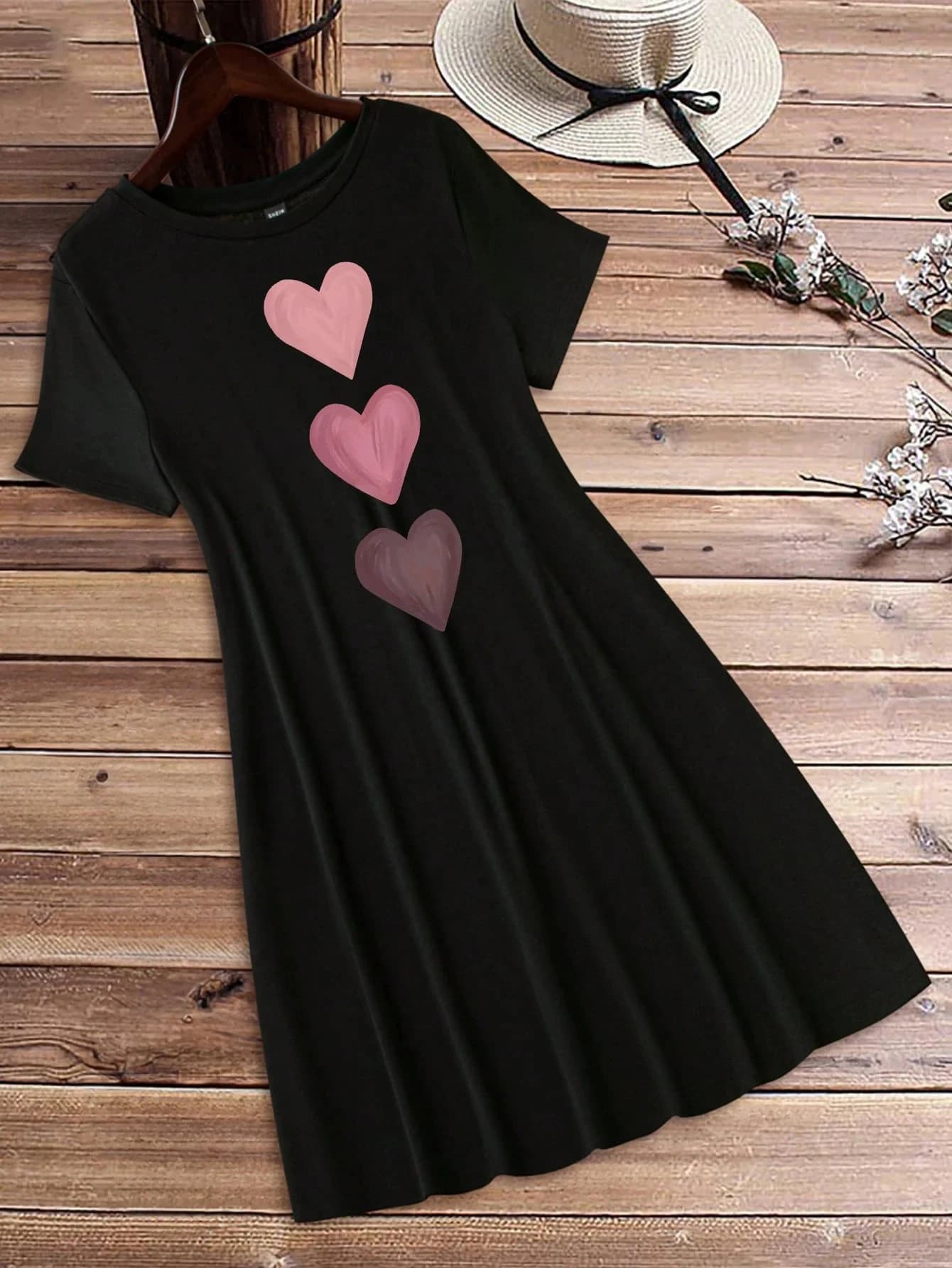 Women's Fashionable Dress Outdoor Home Nightgowns Hearts Design Pattern Printed Spring High Quality Loose Oversized Street Skirt