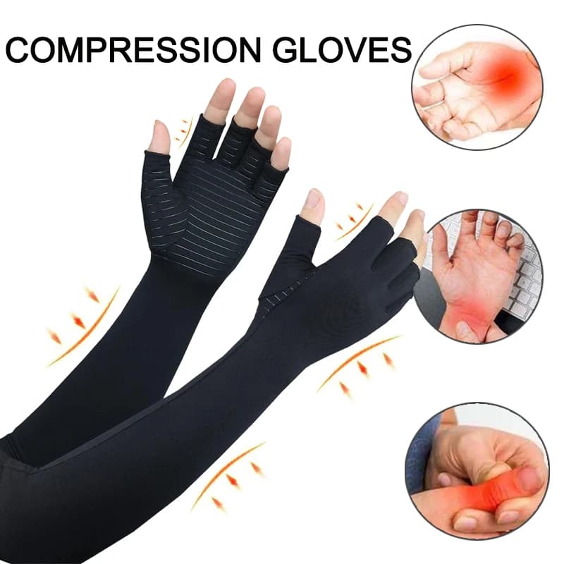 Guanti a compressione in rame a braccio lungo per supporto mani e polsi, ideali per artrite, sindrome del tunnel carpale, dolori alle mani e al polso, per digitazione e disegno
