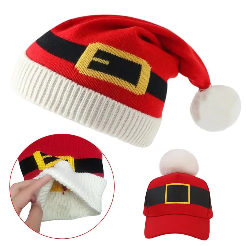 Gift Fur Pom Poms Christmas Hat Winter Thick Beanies Cap Plush Holiday Xmas Gifts for Adults