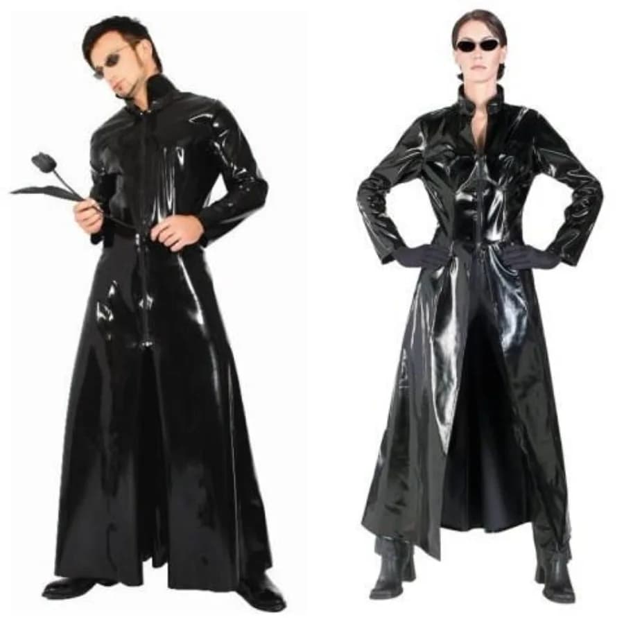 Movie Neo Trench Black Glossy PVC Leather Coat The Matrix Neo Cosplay Costume Uniform Adult Women Men Halloween Party Costume