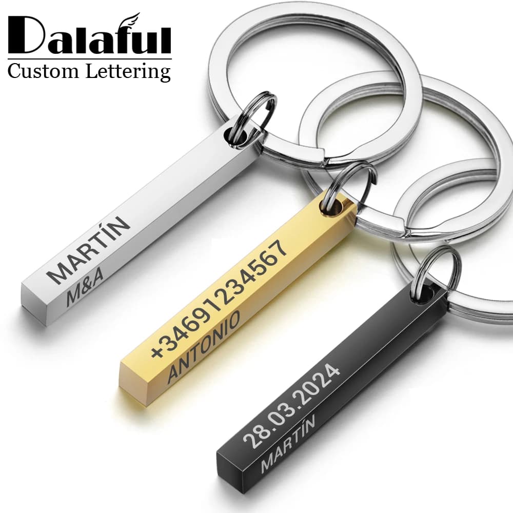 Portachiavi personalizzati in acciaio inossidabile Portachiavi con barra 3D Incidi testo Nome Data Portachiavi personalizzati Porta anelli Regalo d'amore P039