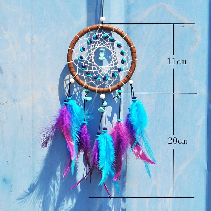 Turquoise Dream Catcher Small Car Hanging Ornaments Blue Feathers Wind Chimes Home Decorations Door Pendants For Festival Gifts