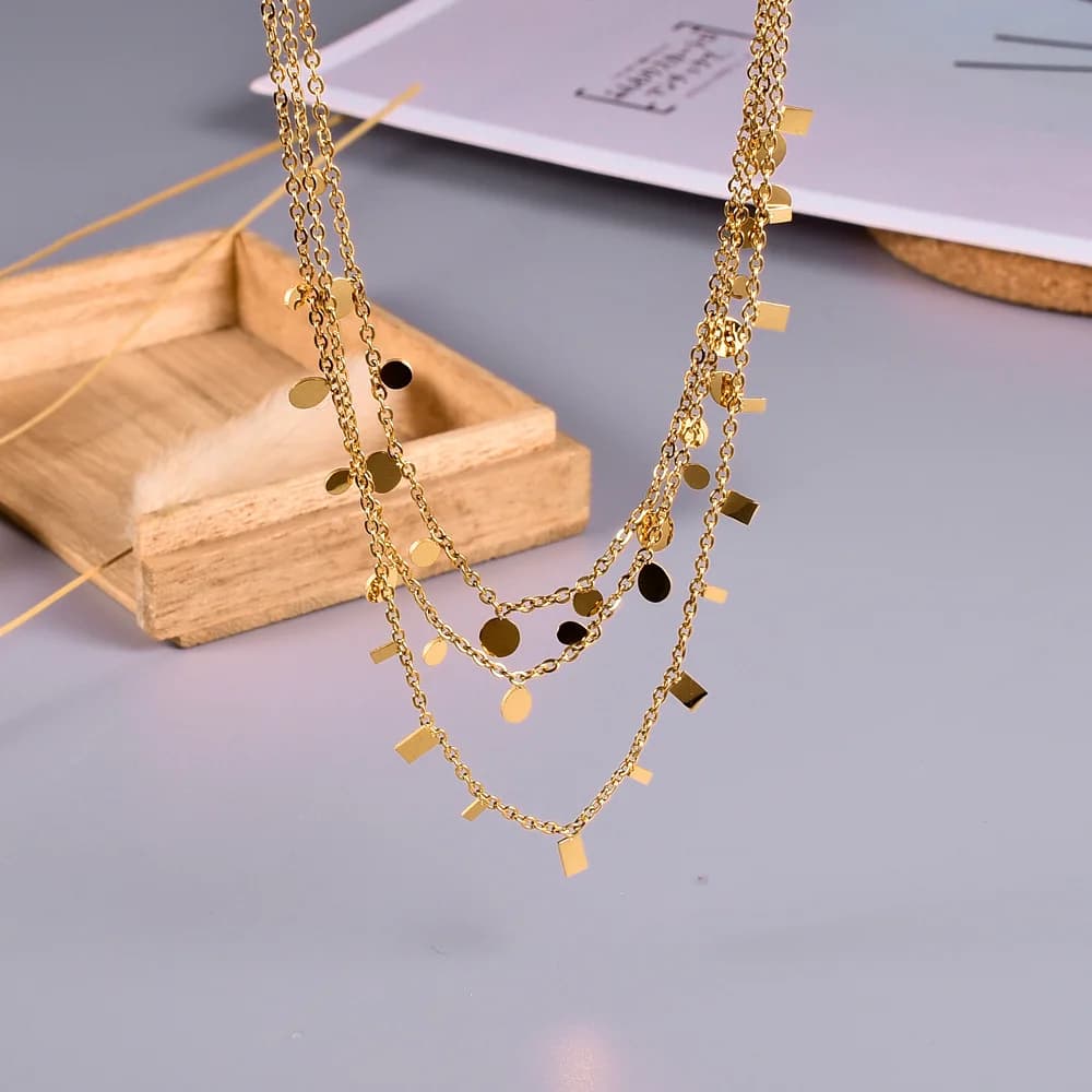 L180 geometric pattern water droplet rectangular disc i fresh and delicate fragment necklace stainless steel jewelry