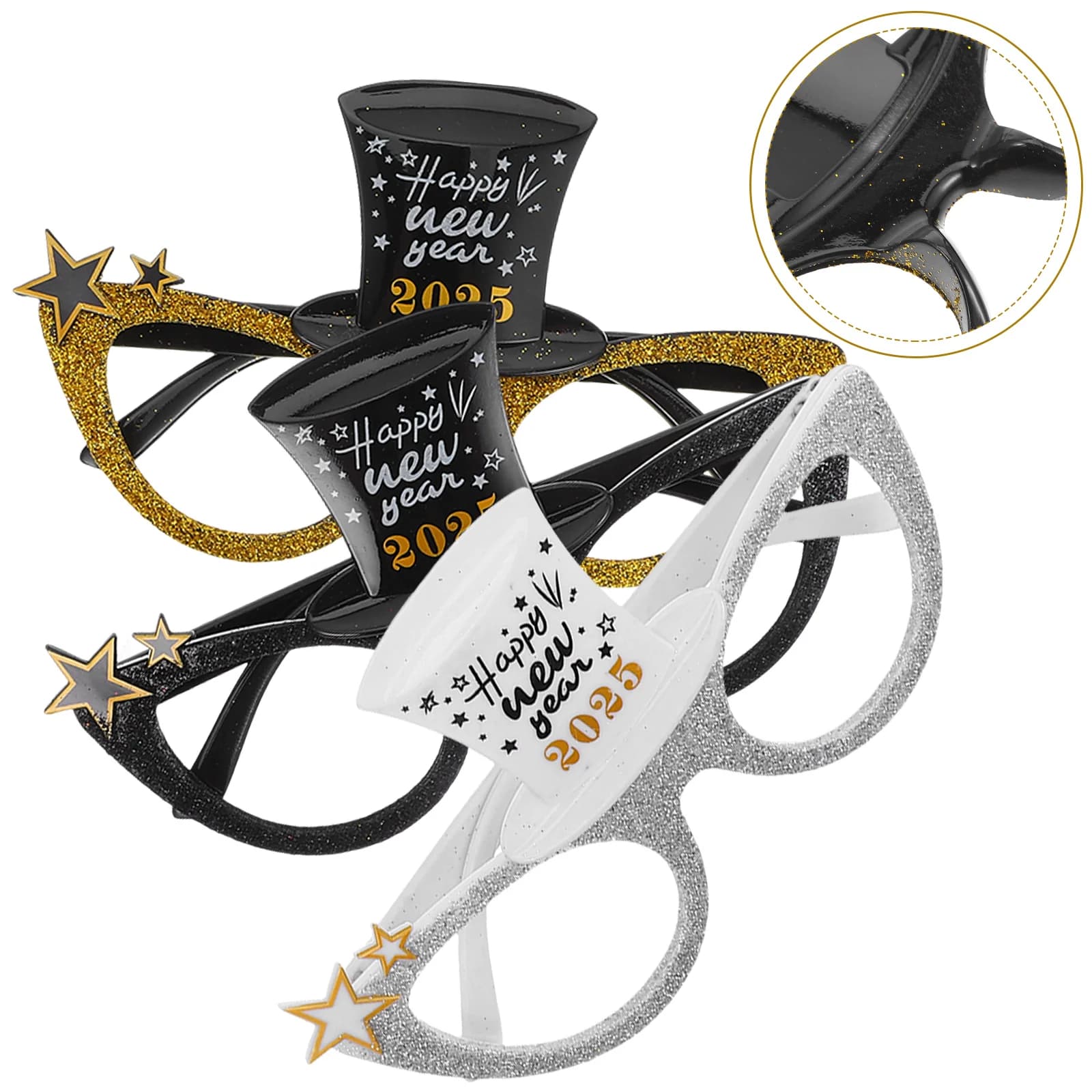 Occhiali da modellazione digitale da 3 pezzi in plastica 2025 Montature per occhiali Happy New Year Occhiali da sole