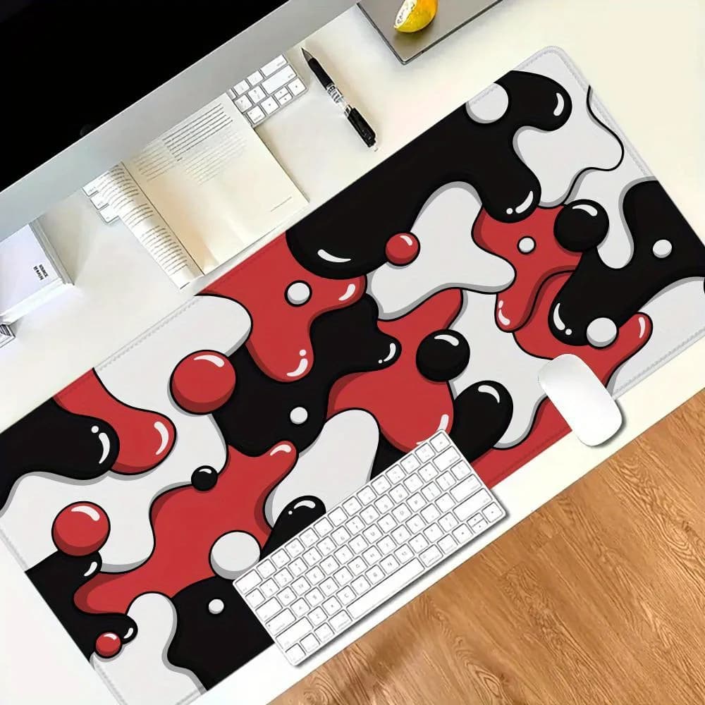 Tappetino per Mouse Esteso con Motivo Astratto Rosso Nero Bianco, Antiscivolo in Gomma, Tappetino da Scrivania per Gaming, Accessorio da Ufficio