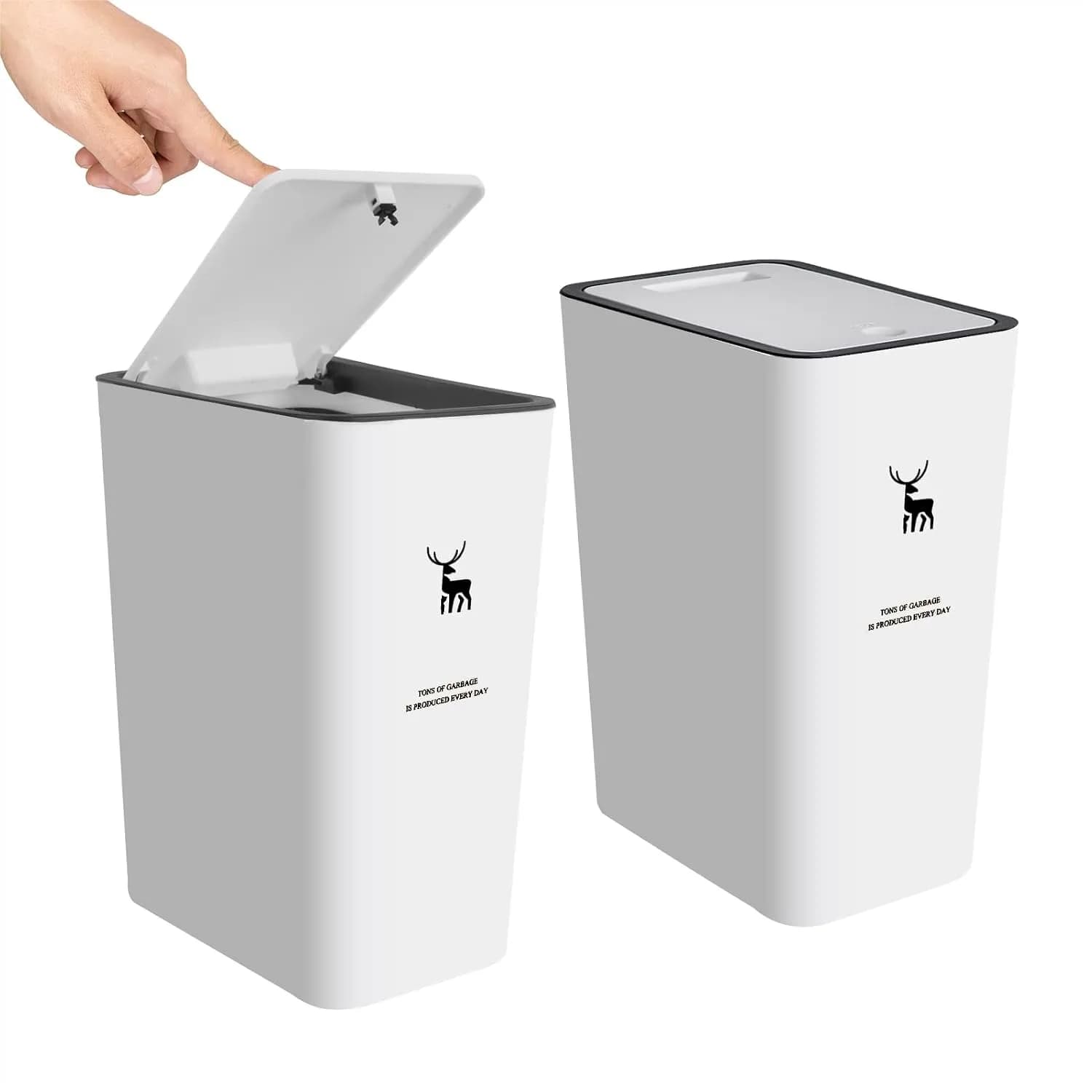 Small Trash Can with Lid 2 Pack 4 Gallons Press Top Waste Basket for Bathroom Kitchen Office