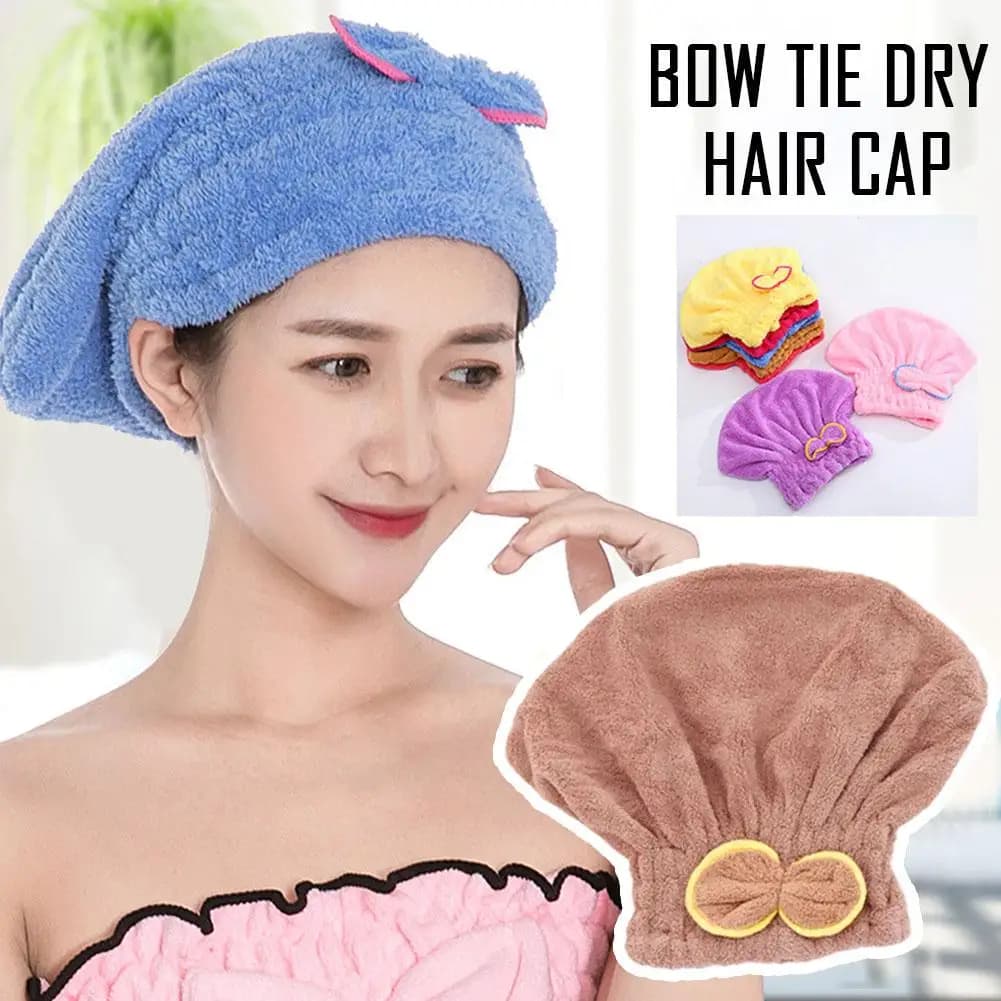 Cuffia da doccia stile fiocco da 1 pezzo, asciugamano per capelli spesso in pile di corallo per uso domestico, cuffia da doccia assorbente ad asciugatura rapida da donna