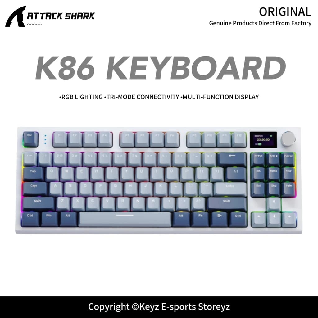 ATTACK SHARK K86 Wireless Tri-Mode Mechanical Keyboard Smart Color Screen 75% Layout RGB Backlit Hot Swappable Gaming Office