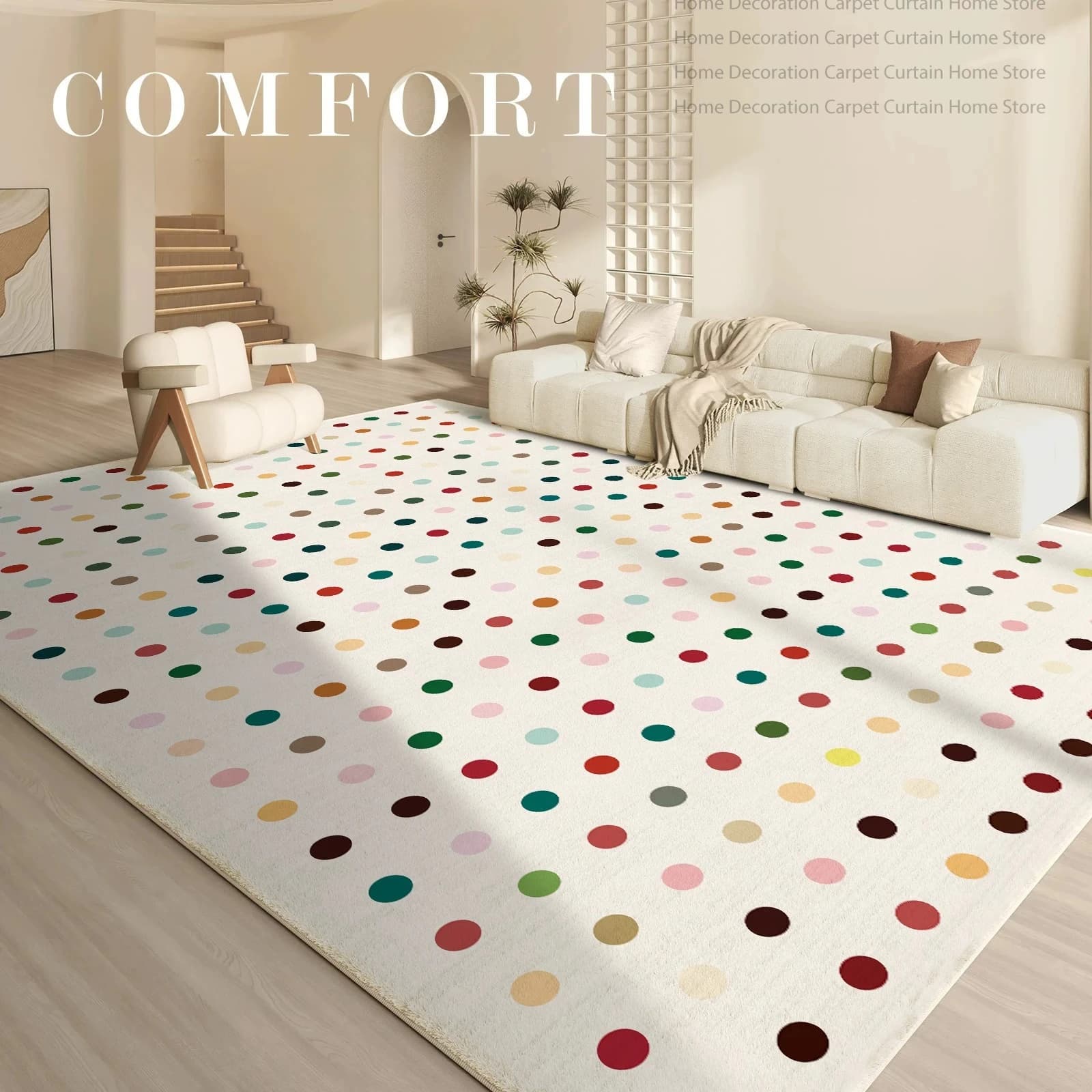 Minimalist Cream Multicolor Dot Fluffy Baby Carpet Living Room Bedroom Large Area Rug Soft Non-Slip Washable Kids Game Floor Mat