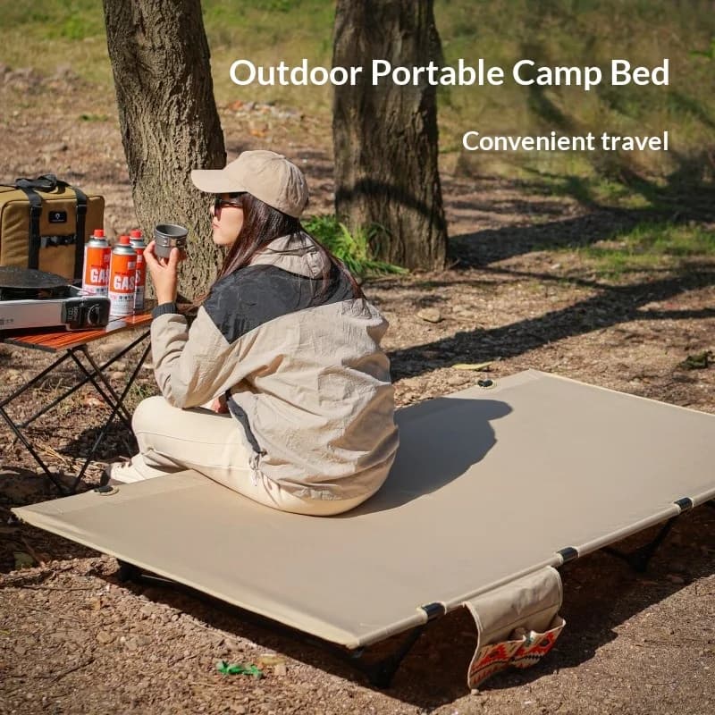 Ultralight folding camping cot in aluminium, portable, extra wide 90 cm, durable, for outdoor tent, road trip, folding bed