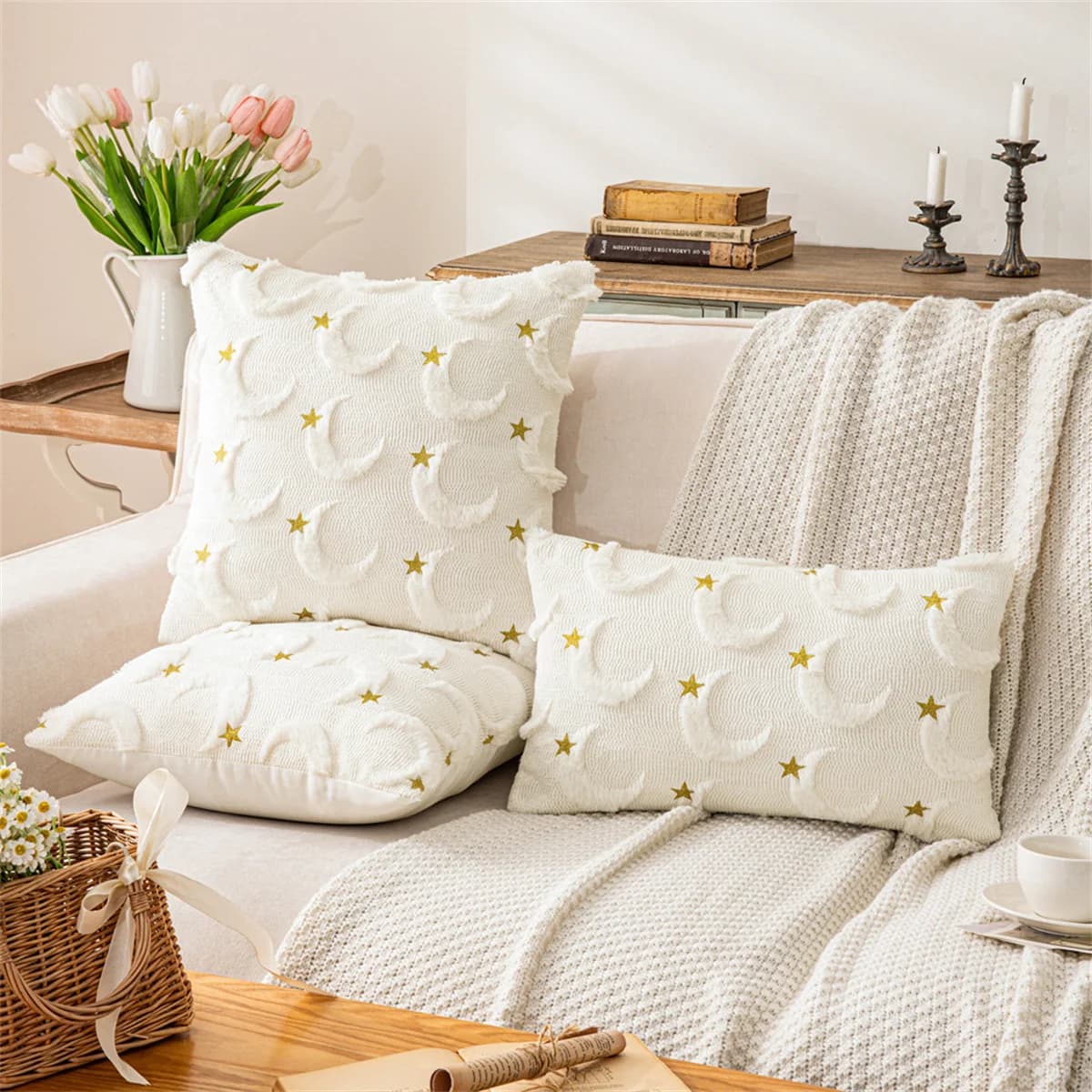 Modern Festival Moon Star Federa in peluche Ins Wind Morbido peluche Soggiorno Divano Cuscino Decorazione