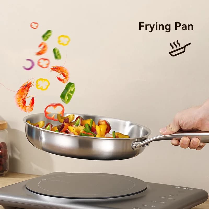 Uncoated 22-32cm Frying Pan Metal Stainless Steel Frying Pan Steak Frying Pan