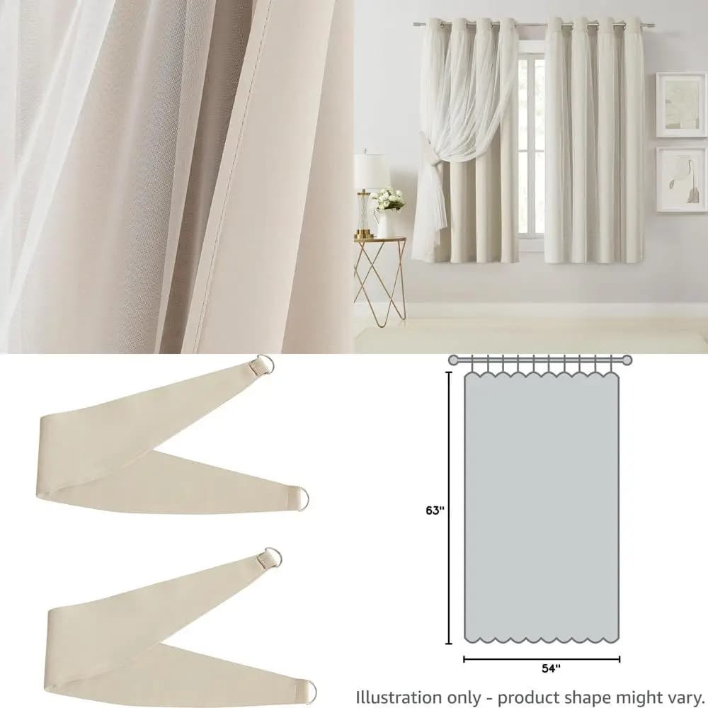 Thermally isolated beige curtains 63x54 with transparent coating, mix & match, top with cable gland for living spaces