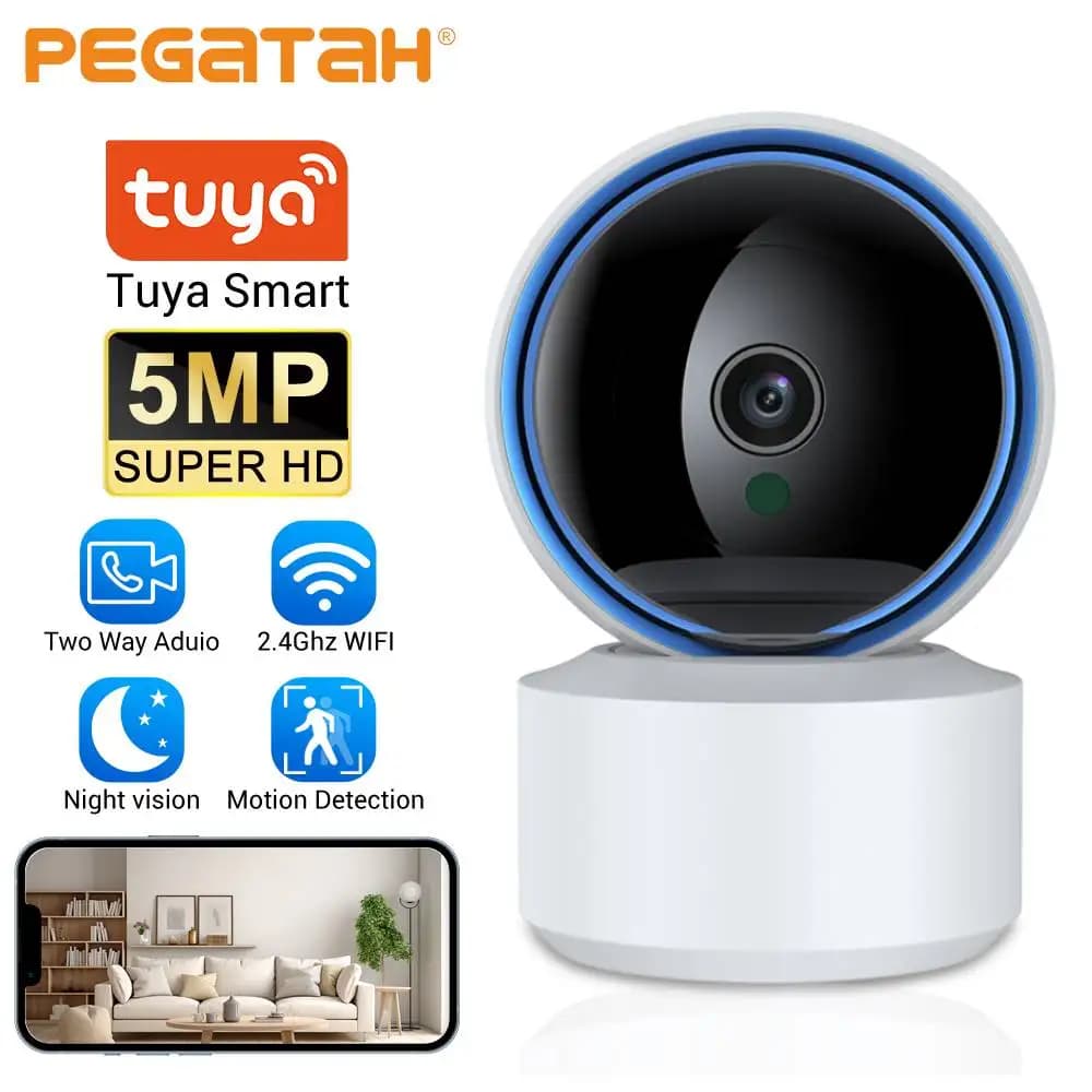 Baby monitor con telecamera IP Wifi Tuya da 5 MP 360 ° Il movimento PTZ rileva la visione notturna audio bidirezionale supporta il protocollo privato TCP/IP/ONVIF