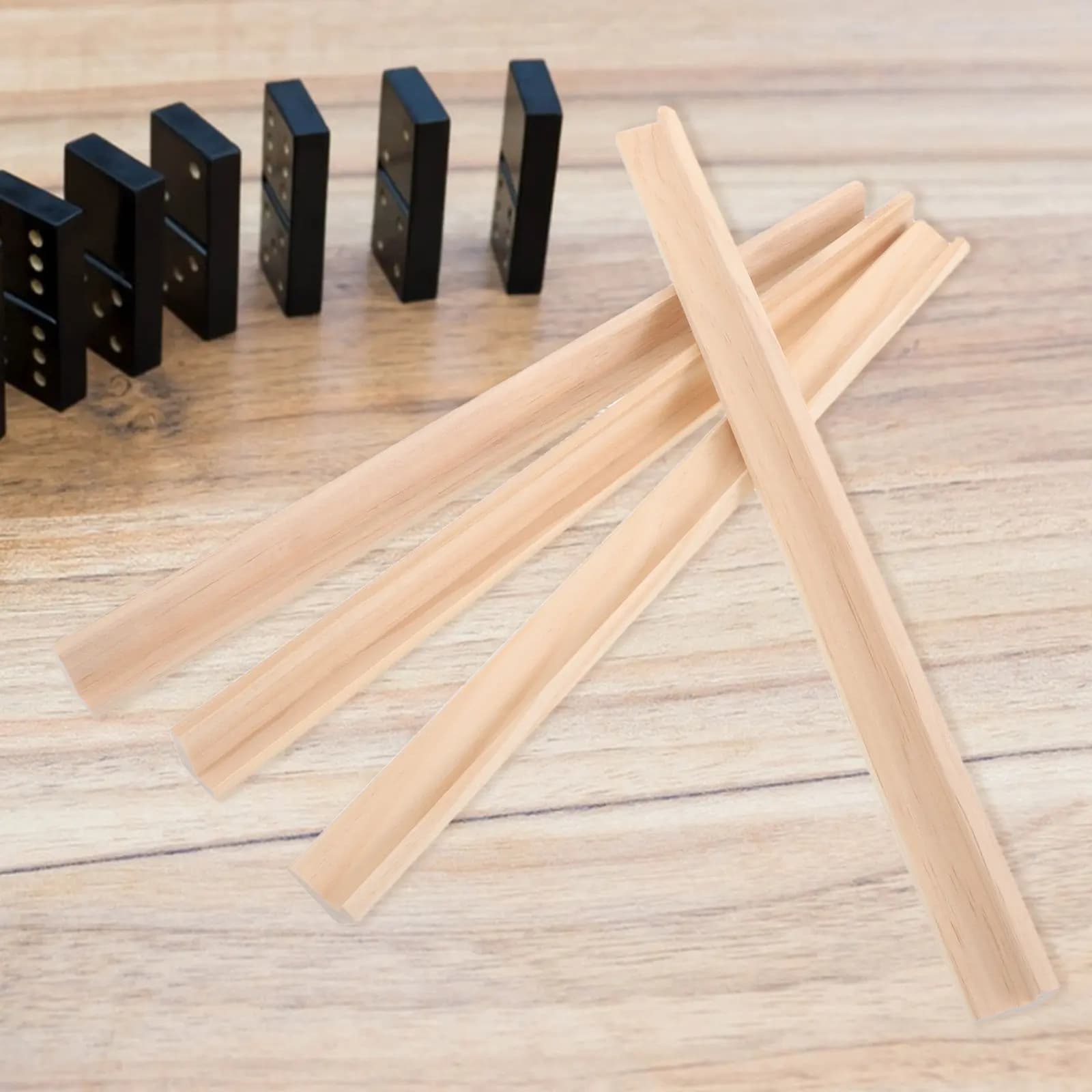 4 Pezzi Supporti in Legno Grezzo per Domino, Espositore a Fila Singola per Tessere Mahjong e Domino, Supporto Portatile per Giochi Educativi