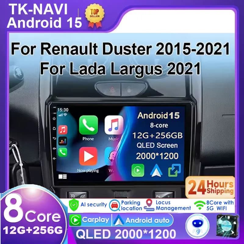 Lettore multimediale stereo Carplay BT per Renault Duster 2015-2020 Lada Largus 2021 Sistema di navigazione Android 15 Auto