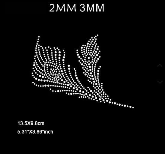 6 pz/lotto (28.8X18.6) Nuovo modello di piume Hot fix Strass Trasferimento Motivi Ferro su Strass di Cristallo Kit di Cucito FAI DA TE (JA-1425)