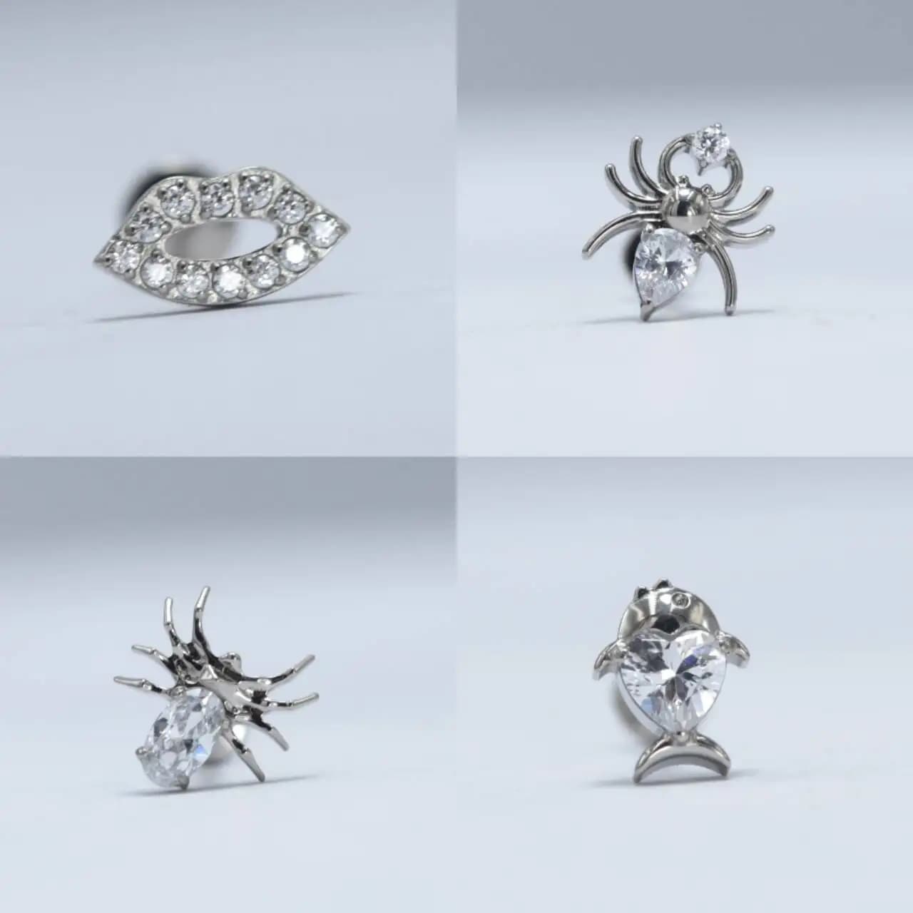Implant Grade Titanium ASTM F136 Internal Stud Sexy mouth Spider Fish Labret CZ Cartilage Daith Ear Ring piercing Jewelry