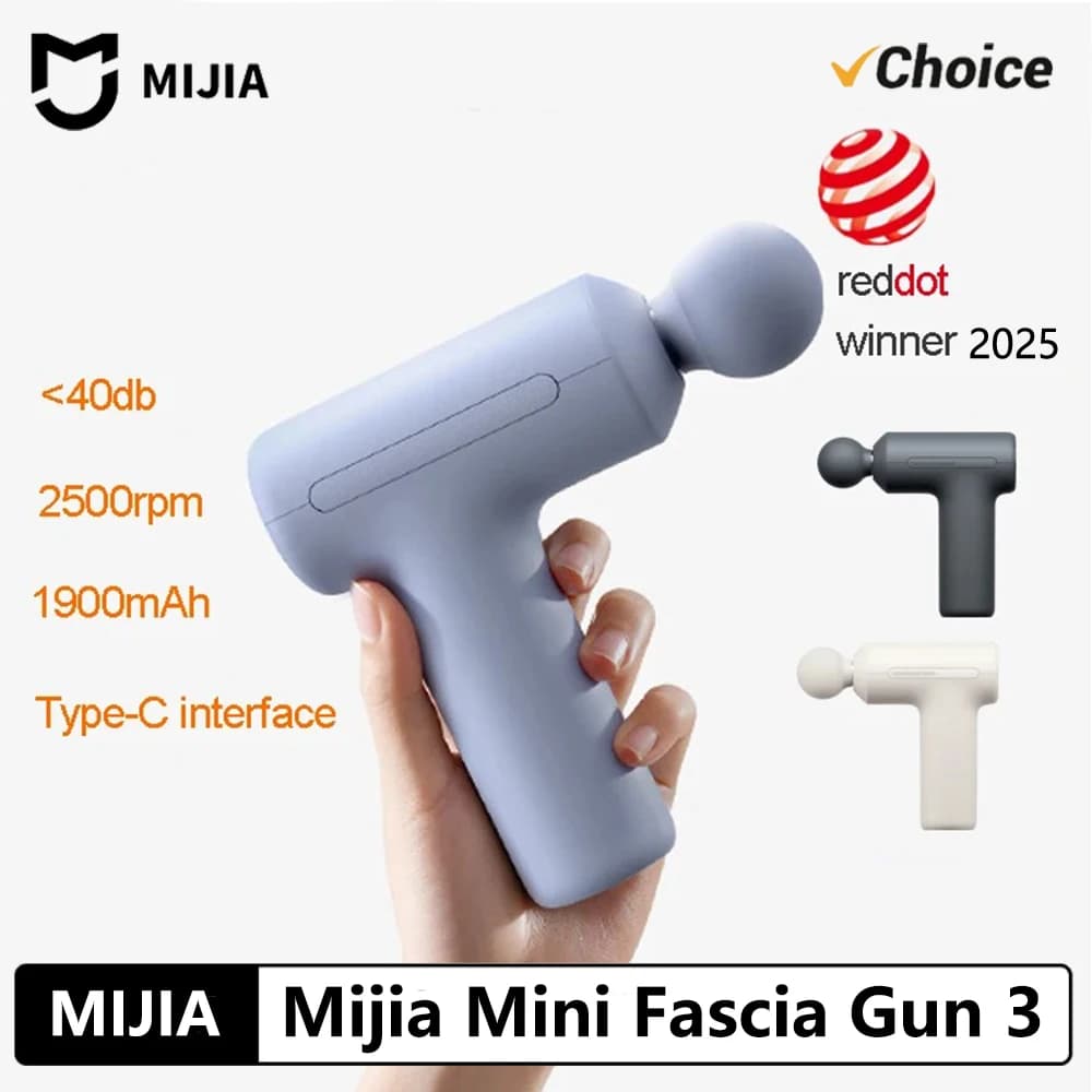 NEW 2025 MIJIA Mini Massage Gun 3, Portable, 12kg Push, Silent Motor Brushless, 3 Massage heads, Relaxing Body C