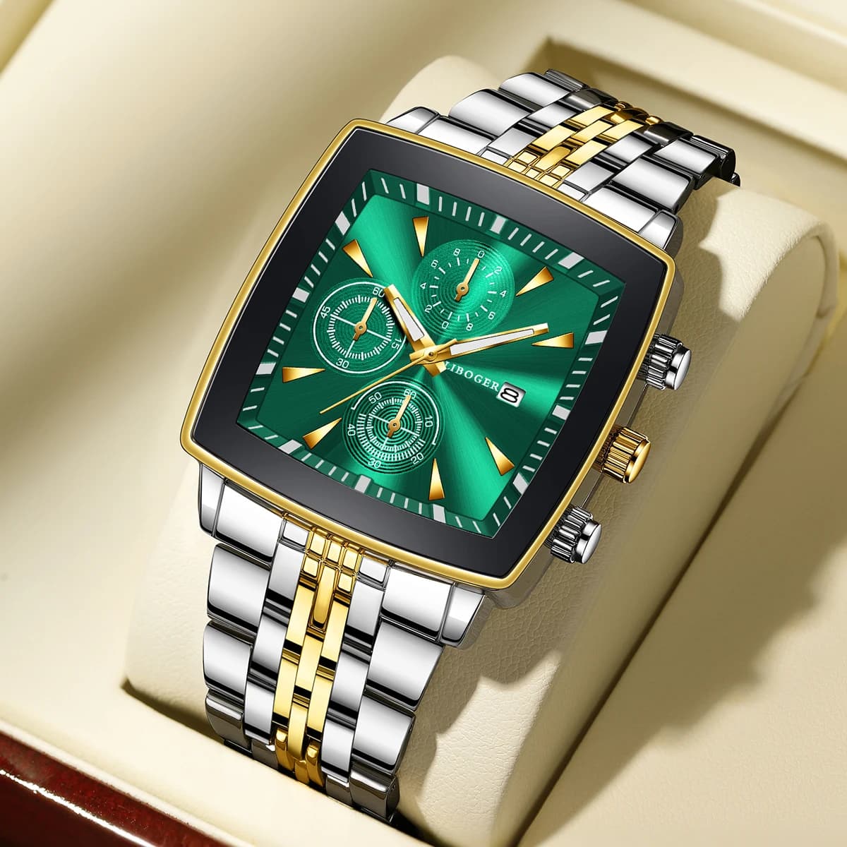 Orologi da uomo di lusso con quadrante quadrato, orologio da uomo in acciaio inossidabile con calendario al quarzo, Reloj Hombre (senza scatola)