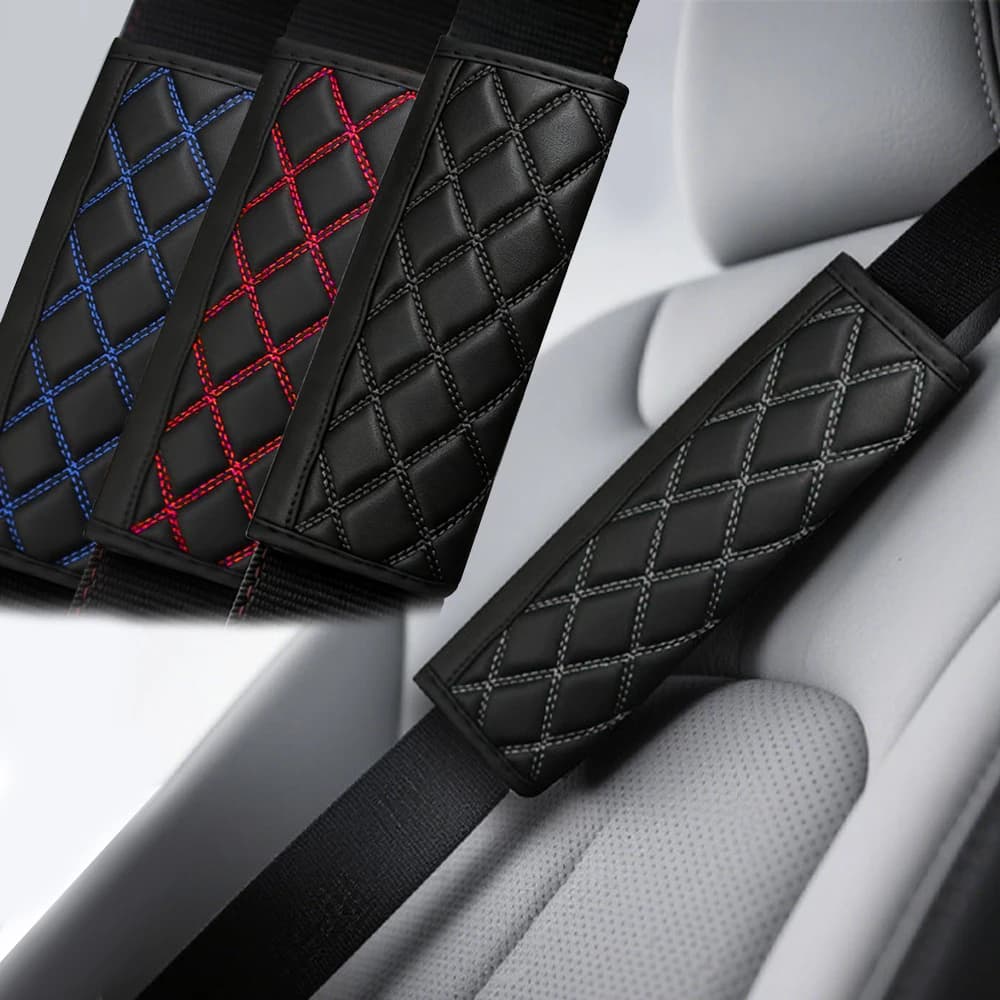 1PC Auto Seat Belt Decompression Decoration Accessory Car Safety Belt Shoulder Guard Cover PU Leather 3D Embroidered