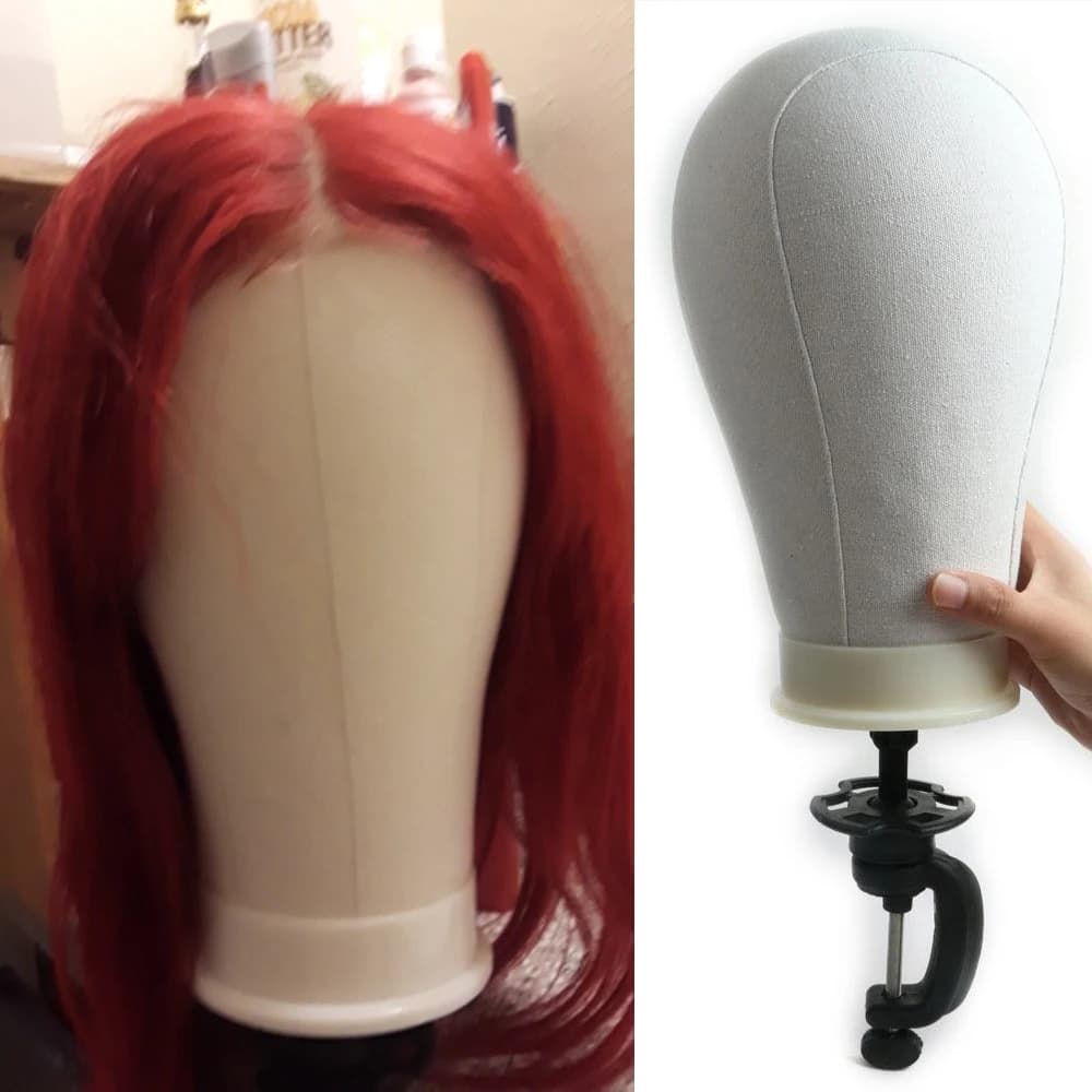 22inch Beige Canvas Block Head Mannequin for Lace Wig Extension Display Hair Salon Styling Practice Manikin