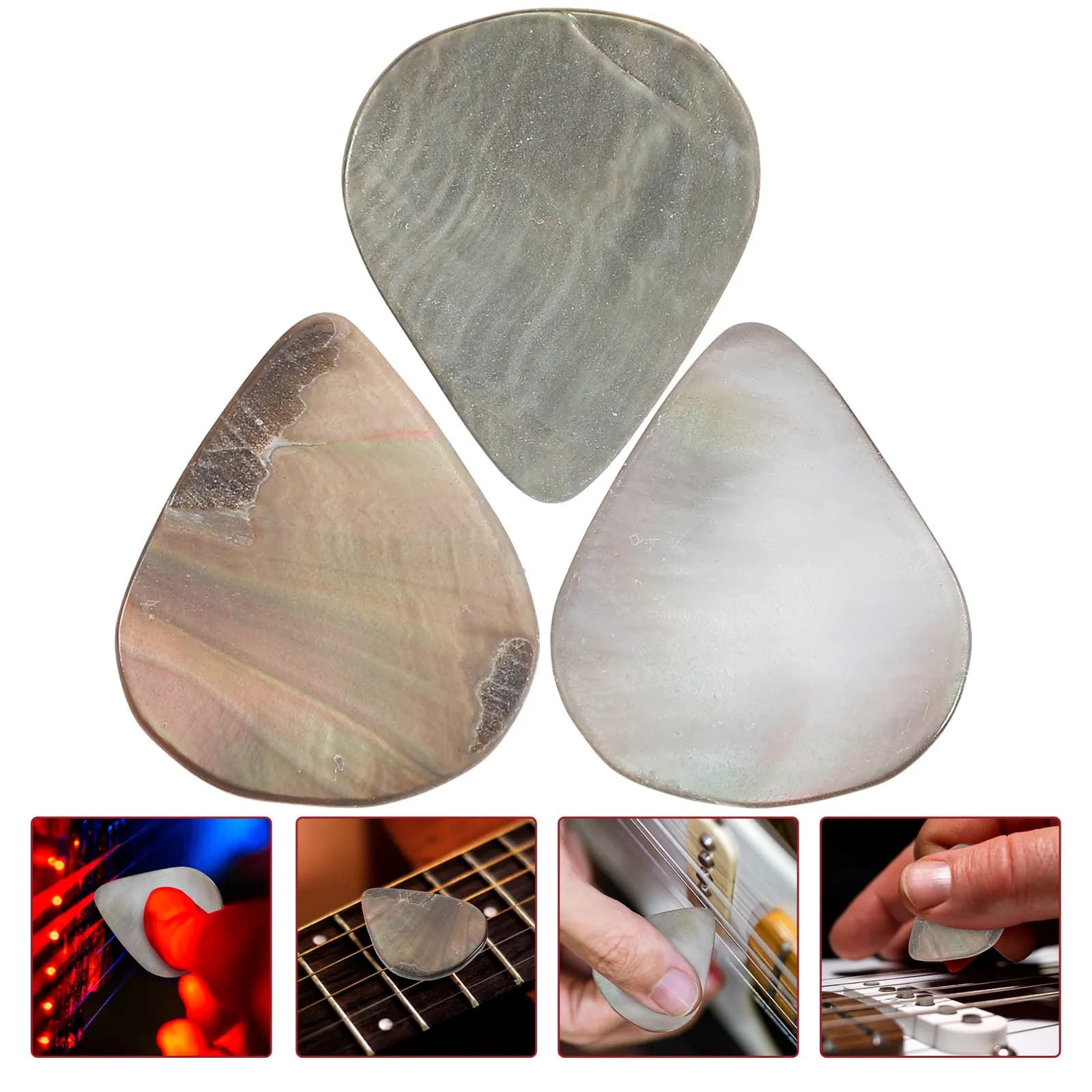 3Pcs Genuine Shell Guitar Picks Tones Picks for Acoustic Guitar Ukulele Smooth Scratch Free Natural Look Sound