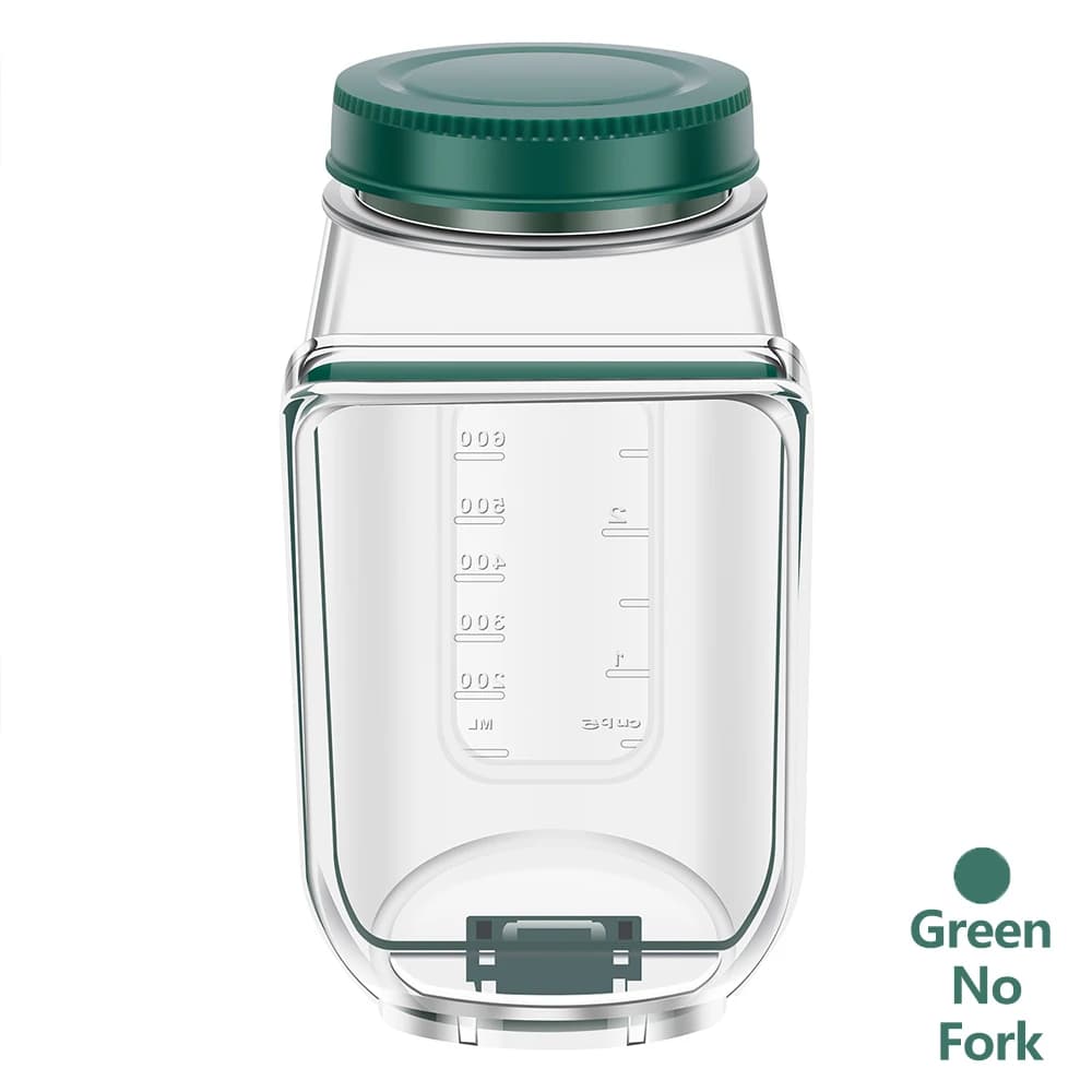 Salad Jars Plastic Salad Storage Can With Side Opening Cover And Stainless Steel Fork Vertical Vegetable Fruit Container