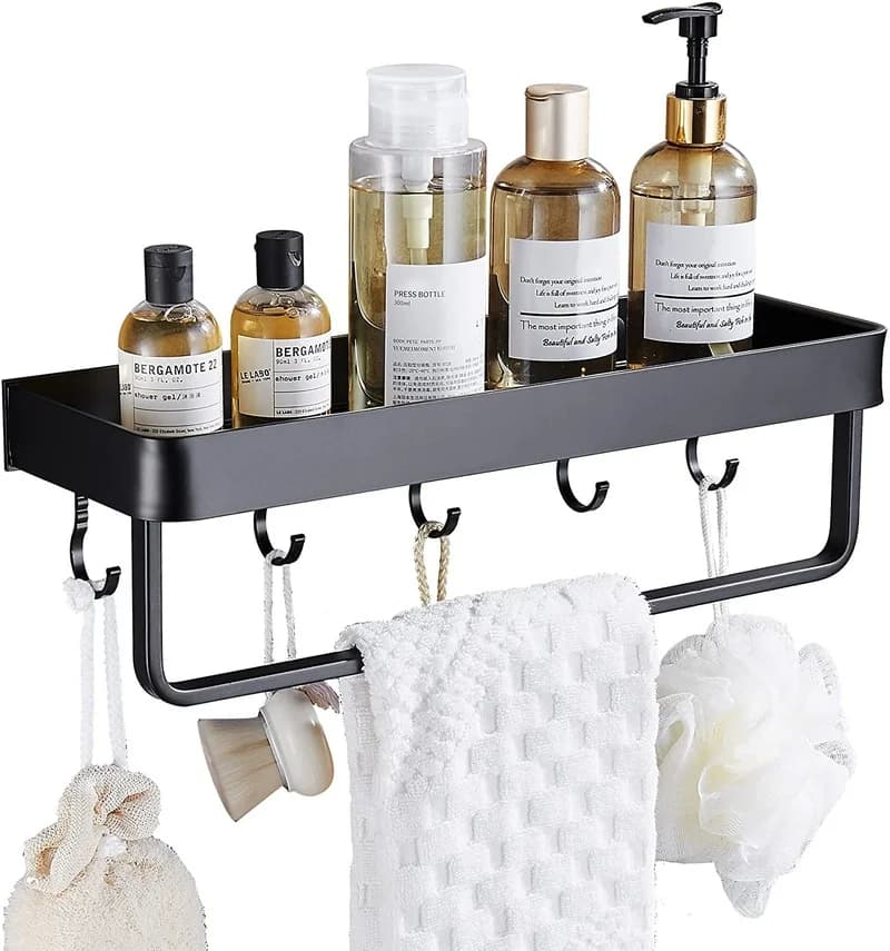Mensole da bagno con portasciugamani e ganci, mensole a parete in alluminio, scaffali da bagno, scaffali da cucina