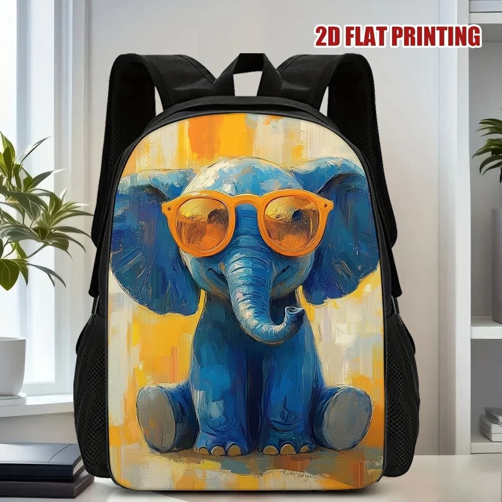1 fantastico zaino con stampa piatta 2D blu elefante - tracolla regolabile rimovibile in poliestere leggero, elefante dei cartoni animati