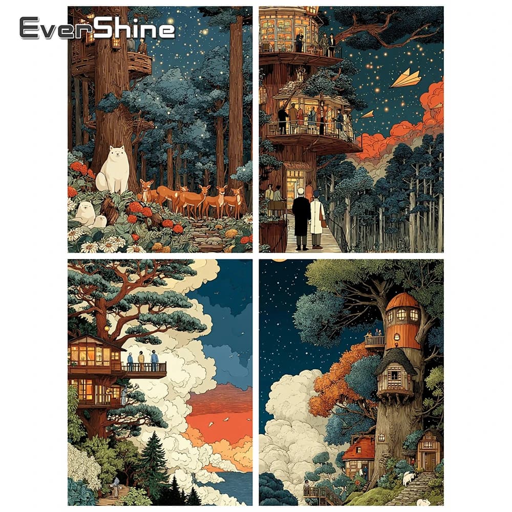 Evershine Diamond Painting Tree Landscape Full Square Round Mosaic Deer Picture Rhinestones Embroidery Cat DIY Handmade Hobby