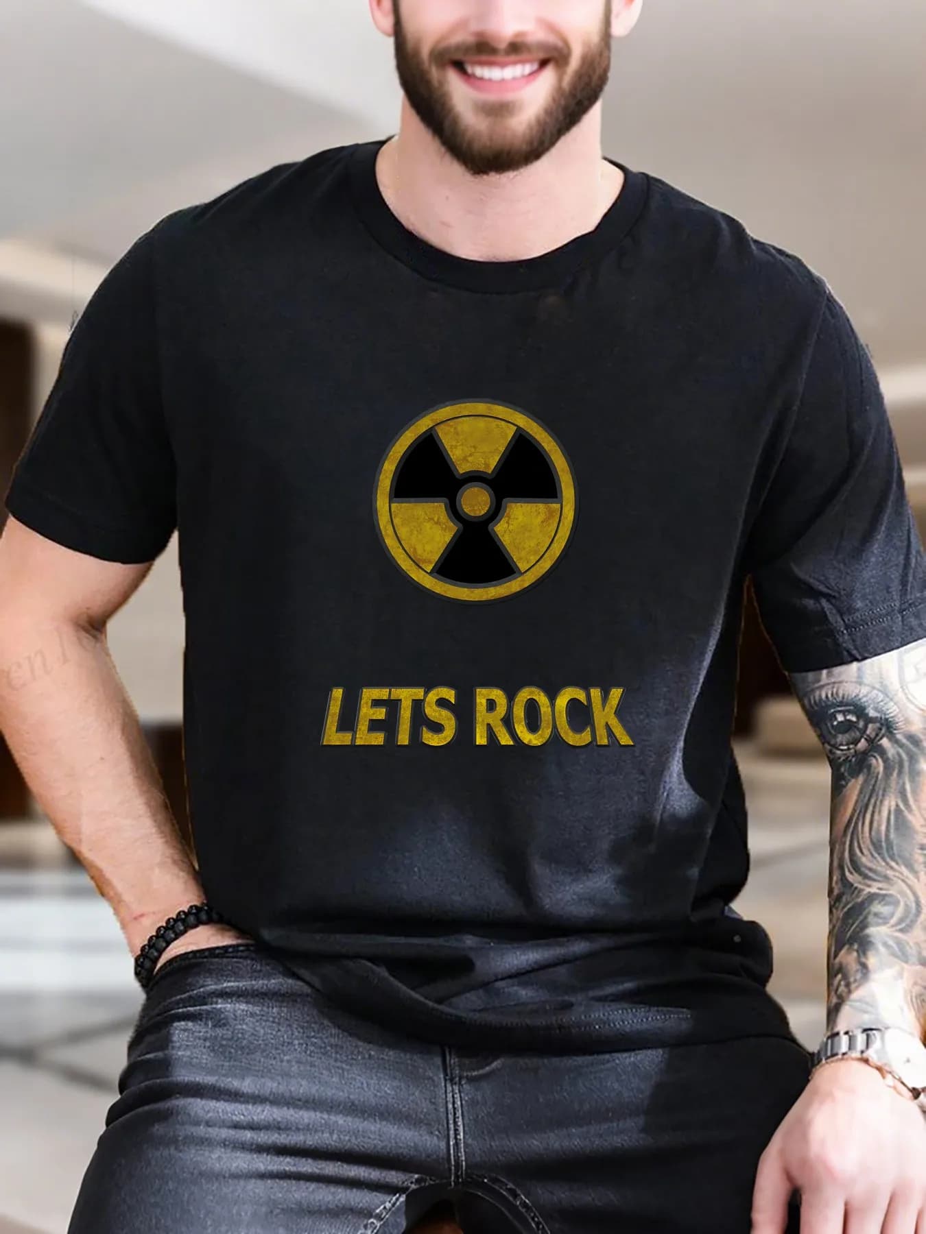 T-shirt in cotone con stampa rock radioattiva da uomo di nuova moda di arrivo T-shirt grafica alla moda morbida e confortevole traspirante con Luke's Rock'