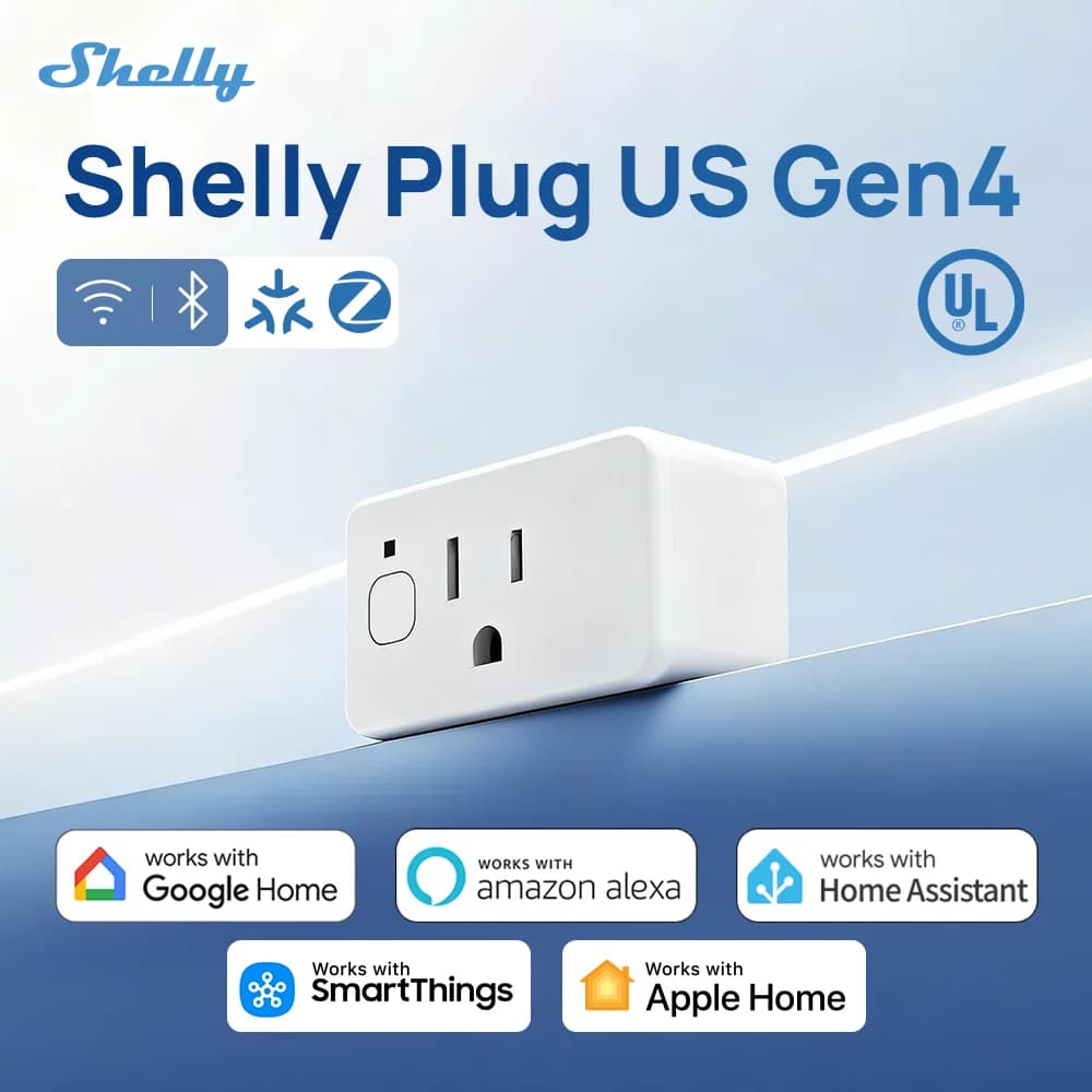 Shelly Plug US Gen4 Presa intelligente Wi-Fi compatibile con materia certificata Zigbee con monitoraggio dell'alimentazione Connettività Bluetooth