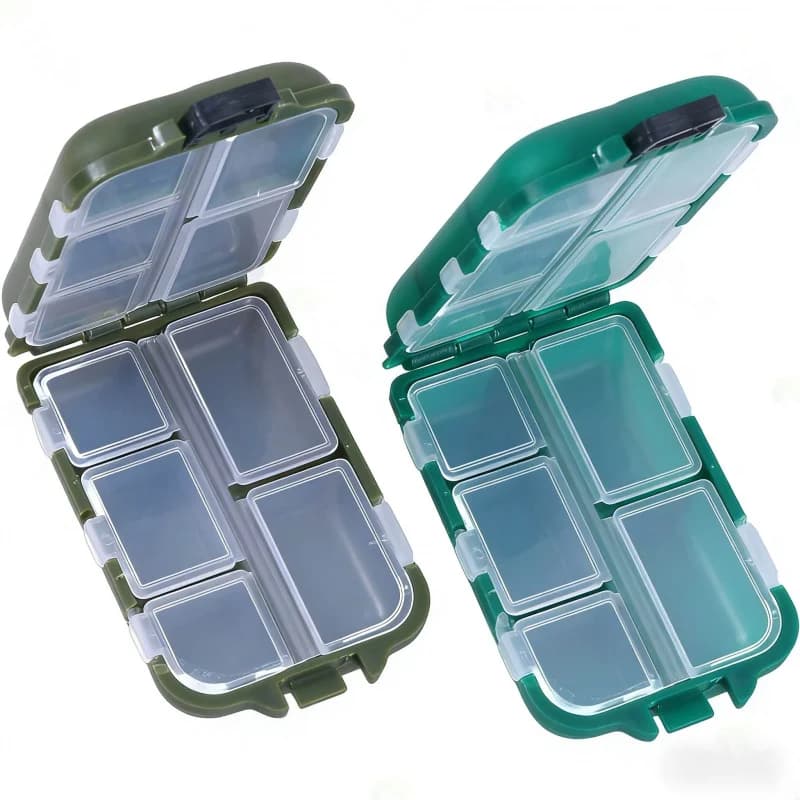 Sea Fishing Accessories Portable Box, 10 Parts, Plastic Container with Removable Cover for Fishing Equipment 9.5x6.5x3cm