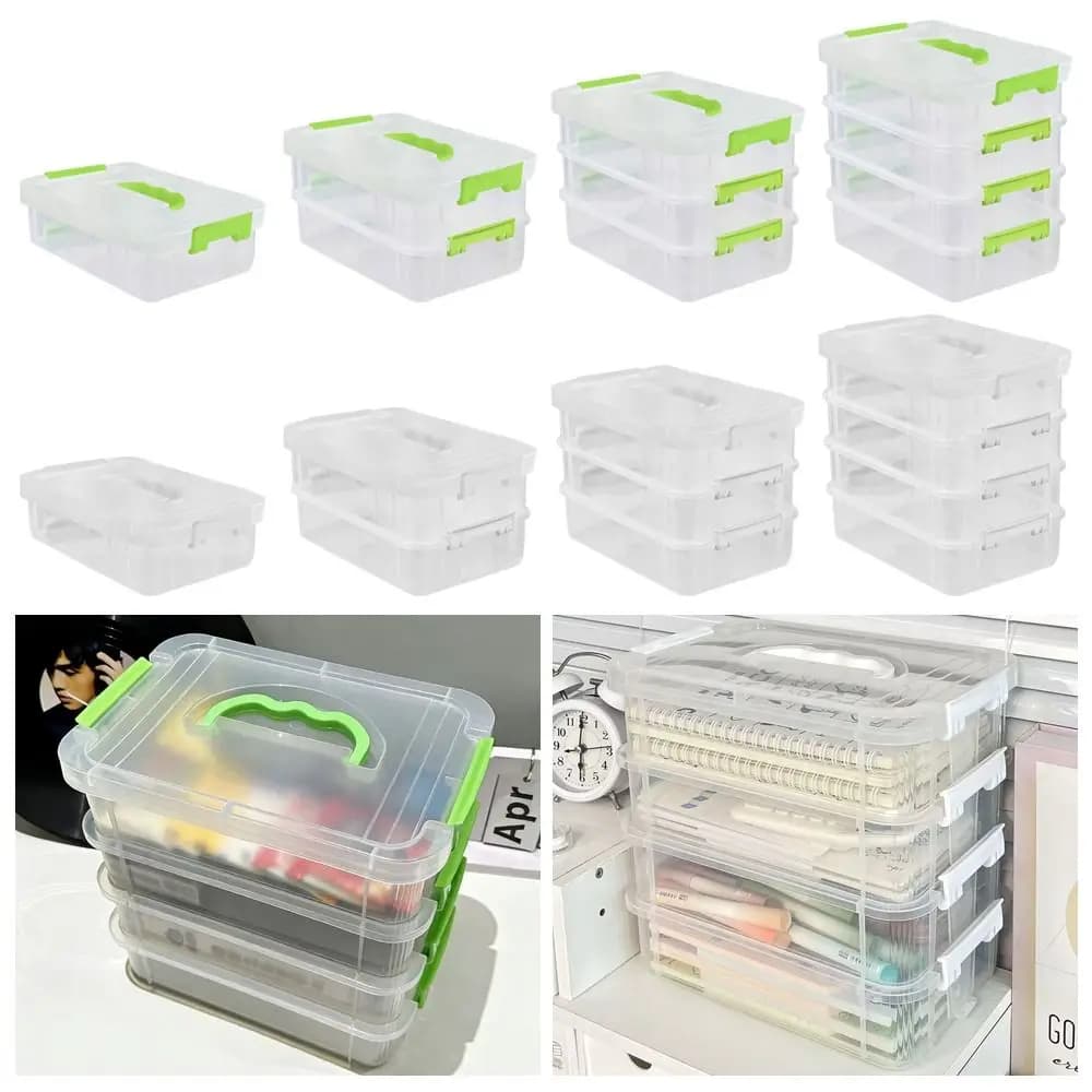 Building Block Multi Layer Pencil Case Portable Transparent Storage Box Stackable Partitioned Drawer Container Office