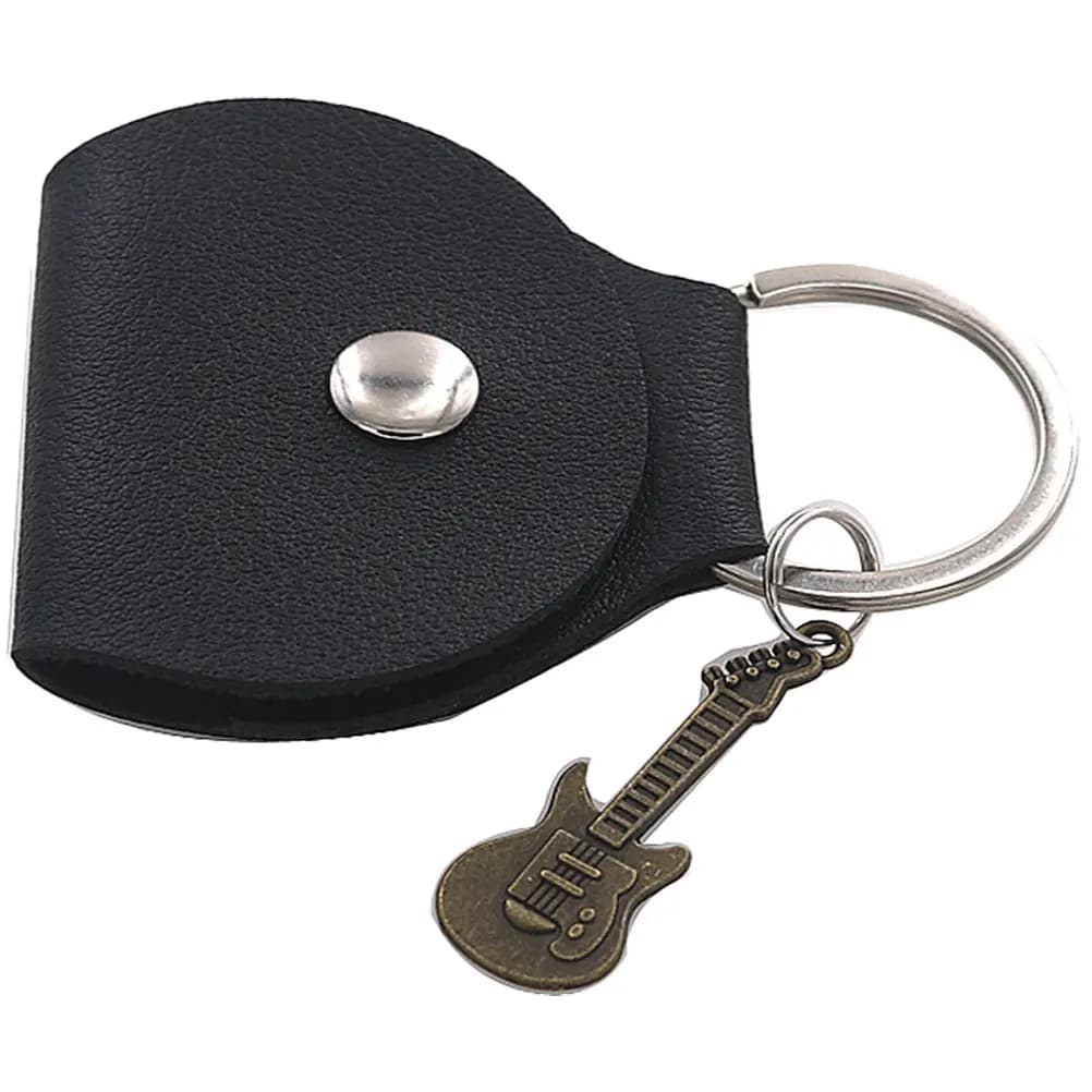Set di 1 custodia per plettri da chitarra in PU, portatile, compatto, con portachiavi, organizer per plettri.