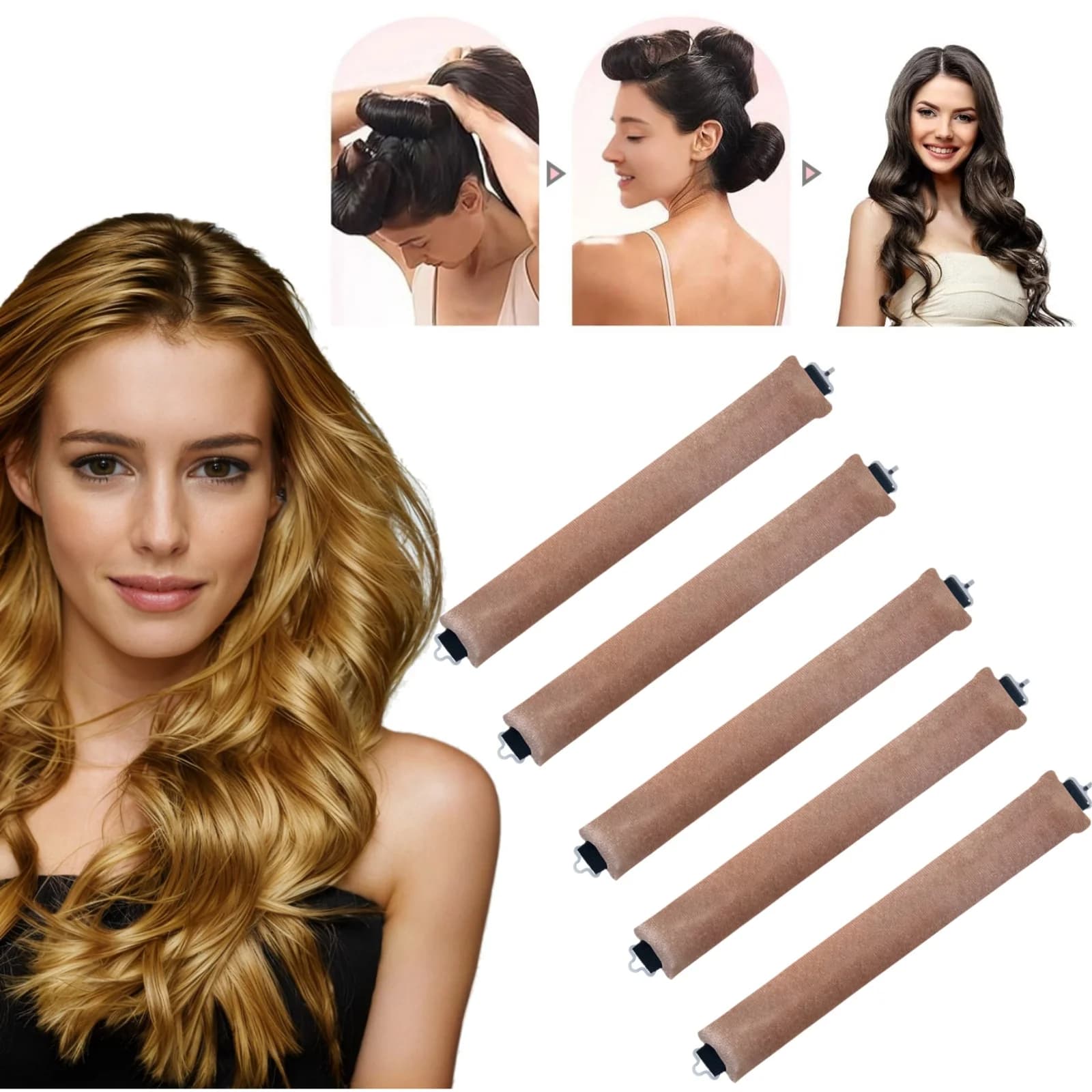 5Pcs Heatless Hair Curlers Velvet Curling Rods Overnight Sleep Hair Rollers No Heat Lazy Wave Hair Styling Tools for Long Hair
