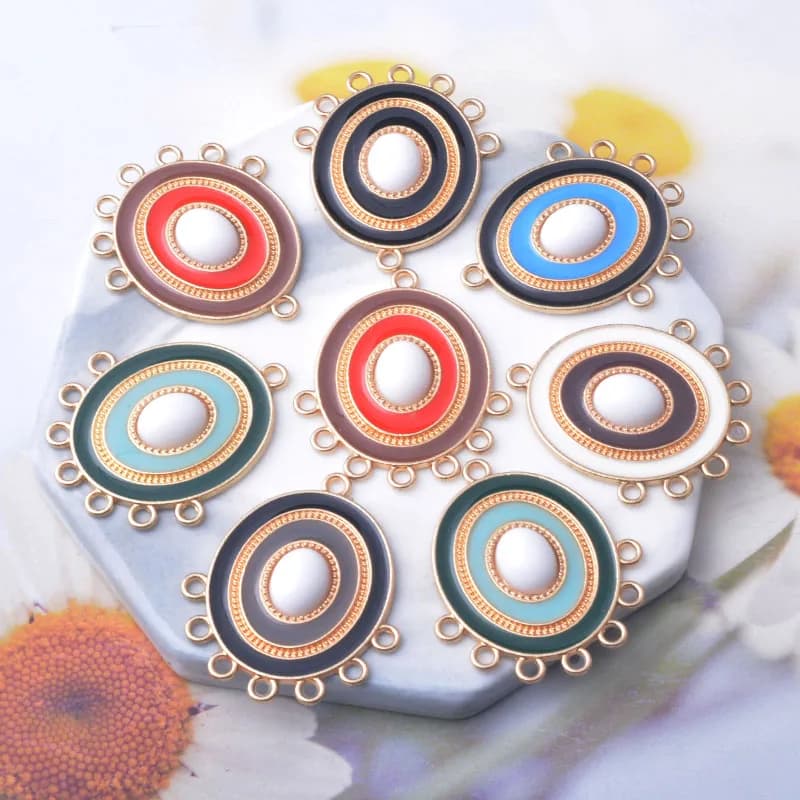 10 pz/lotto Lega Etnica Smalto 7 fori Rotondi Orecchini D'oro Connettori Boho Nappa dichiarazione Peadant FAI DA TE orecchini delle donne Gioielli
